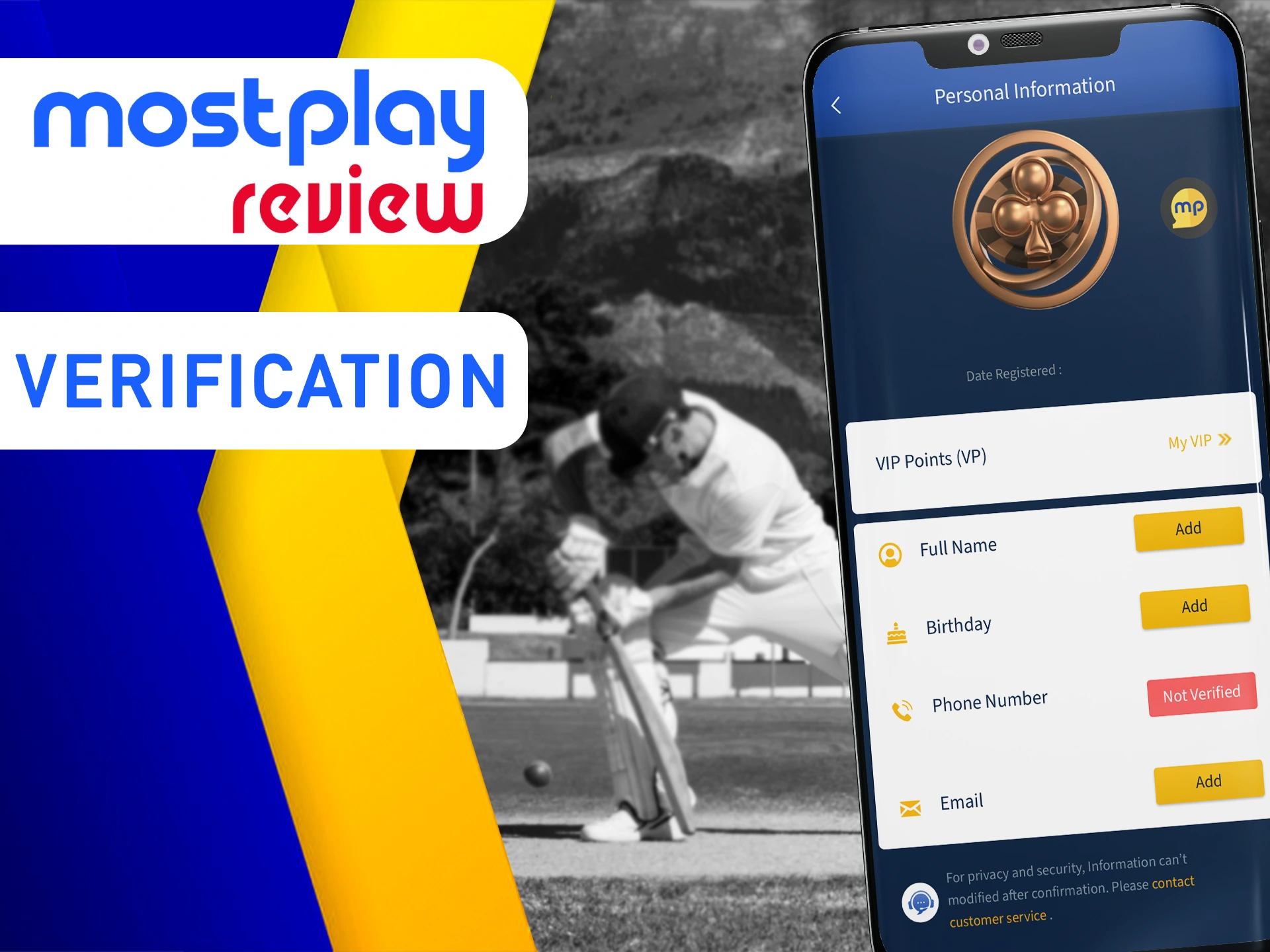 Verify your Mostplay account by providing personal information.